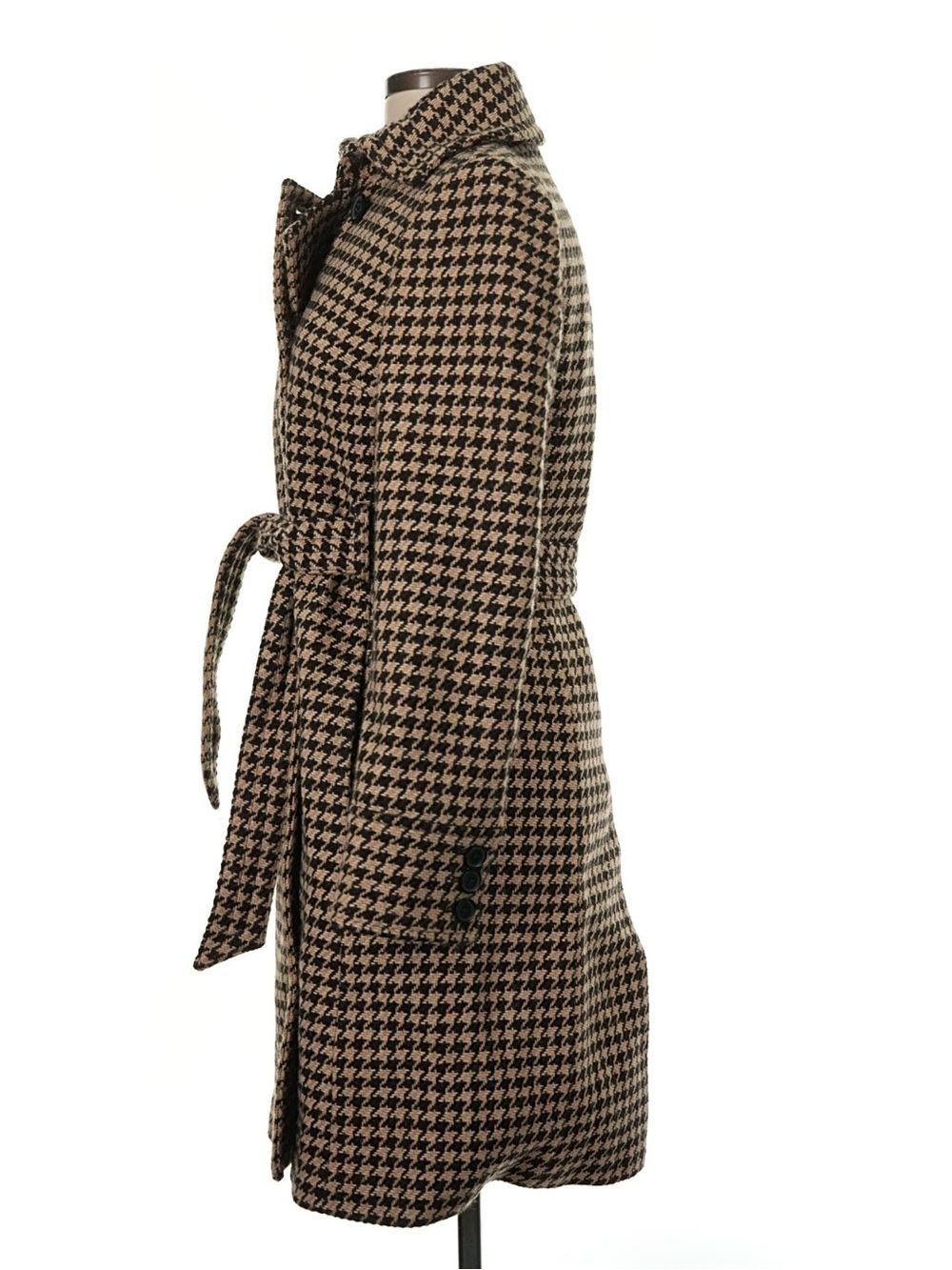 J. Crew Wool-Blend Brown Houndstooth Belted Double Breasted Coat Dress 6 - Picture 4 of 10